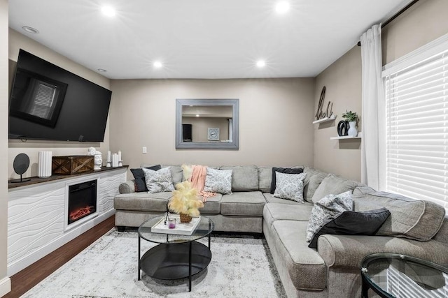 living room with hardwood / wood-style floors