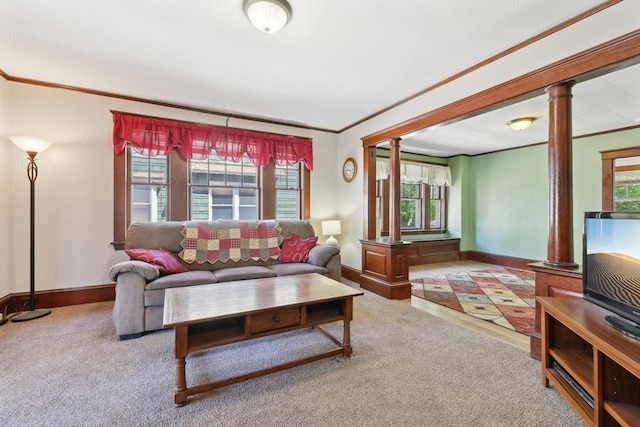 26 W Walnut St, Milford, MA 01757 - living area featuring a wealth of natural light, crown molding, and ornate columns