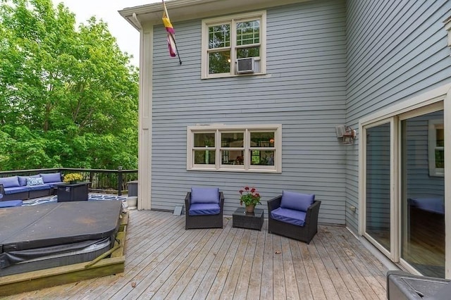 32 Witham St Unit B, Gloucester, MA 01930 - wooden terrace with an outdoor hangout area and a covered hot tub