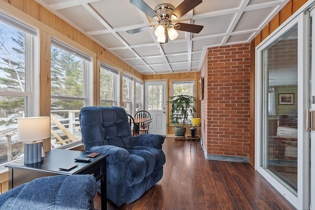 407 Mountain Rd, Jaffrey, NH 03452 - sunroom / solarium with wood walls, coffered ceiling, a healthy amount of sunlight, and wood finished floors