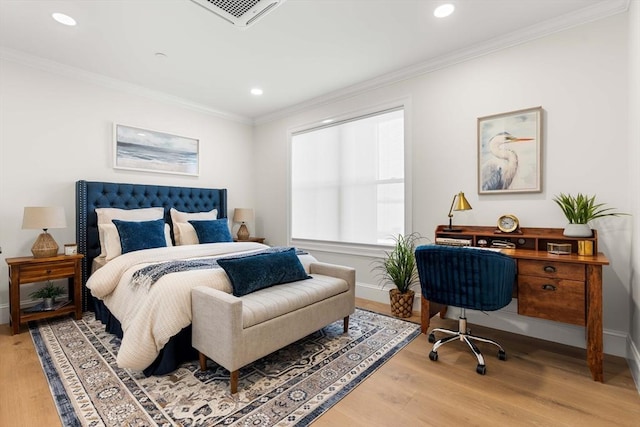 18 Franklin Unit 303A, Salem, MA 01970 - bedroom featuring ornamental molding, baseboards, light wood-style floors, recessed lighting, and a desk