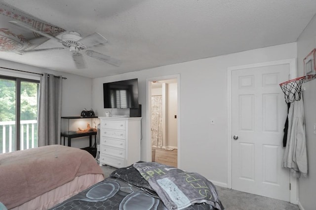 419 Southwick Rd Unit A3, Westfield, MA 01085 - bedroom featuring a textured ceiling, carpet, ceiling fan, and ensuite bathroom