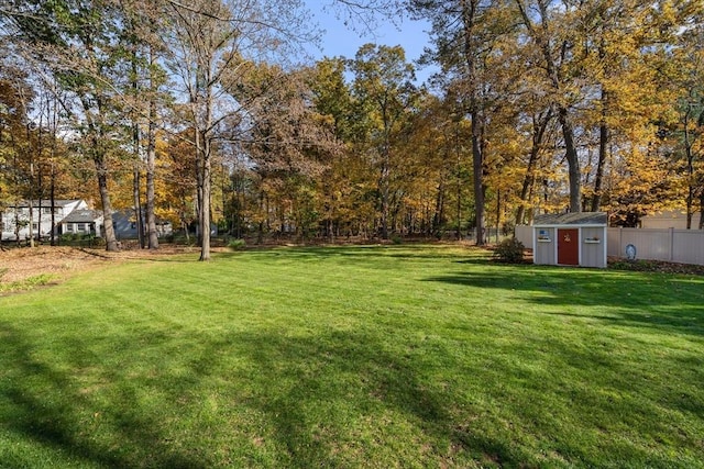 view of yard featuring a shed and an outdoor structure