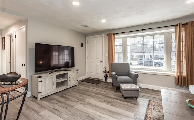 living room featuring light wood-type flooring