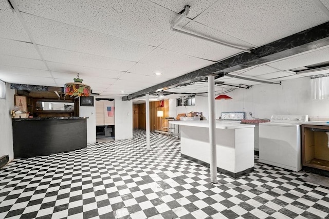 114 Byron St, Boston, MA 02128 - finished basement with washer / dryer, light floors, and a paneled ceiling