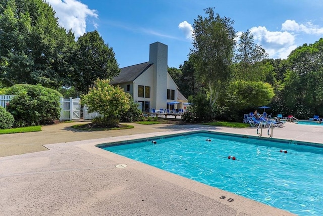 view of swimming pool with a patio