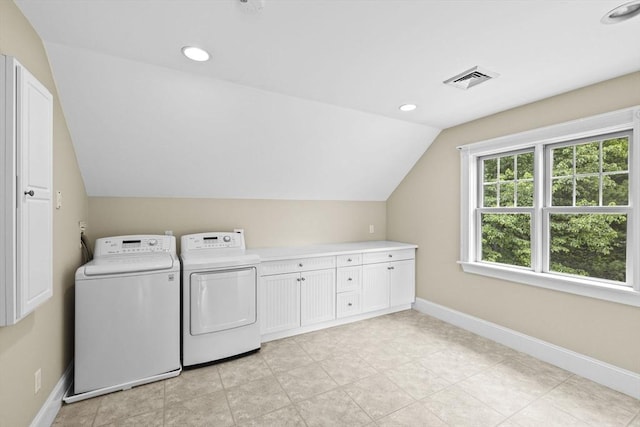 54 Garrison Dr, Scituate, MA 02066 - laundry room featuring washer and dryer, cabinet space, baseboards, and recessed lighting