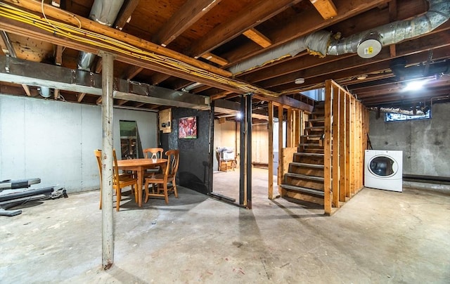 83 Armstrong St, West Springfield, MA 01089 - unfinished basement featuring washer / clothes dryer and stairway