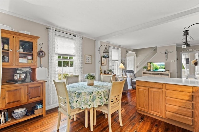 47-49 Dean St, Norton, MA 02766 - dining area featuring dark wood-style flooring and crown molding