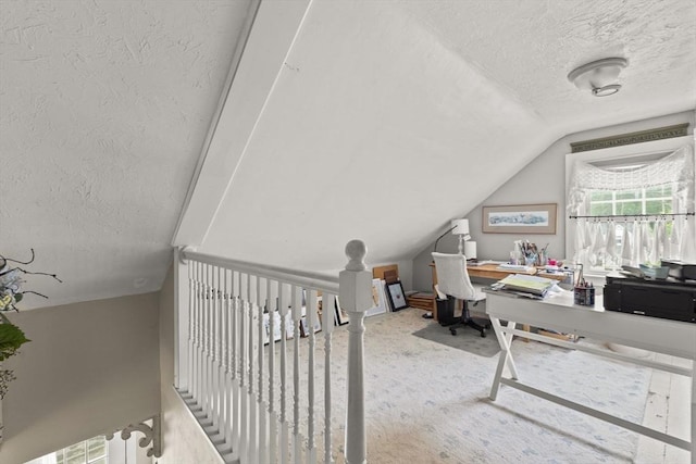 47-49 Dean St, Norton, MA 02766 - office space with a textured ceiling, vaulted ceiling, and carpet