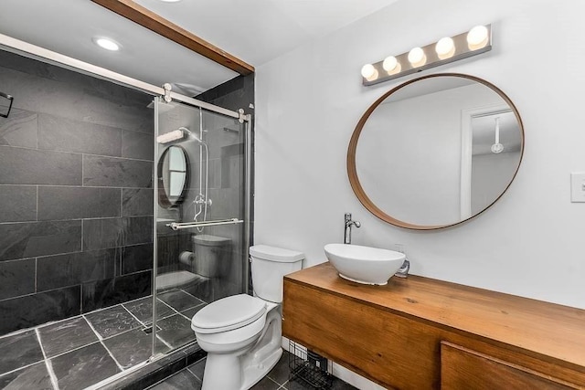 126 Scott Cir, Dedham, MA 02026 - full bath with vanity, a tile shower, toilet, and recessed lighting