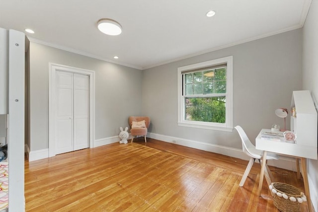 18 Alden St, Newton, MA 02459 - office with light wood-style flooring, crown molding, and recessed lighting