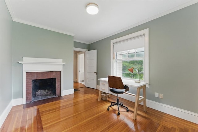 18 Alden St, Newton, MA 02459 - office featuring wood finished floors, a fireplace, and crown molding
