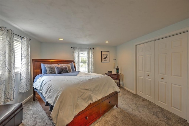 143 Eagle St, Ware, MA 01082 - bedroom with recessed lighting, a closet, carpet floors, and baseboards