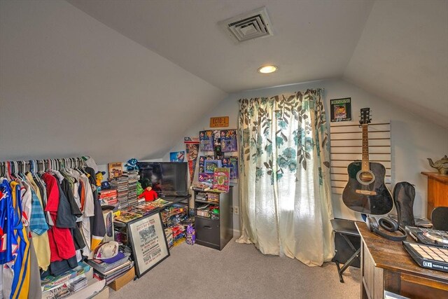 143 Eagle St, Ware, MA 01082 - interior space with carpet flooring, visible vents, and vaulted ceiling