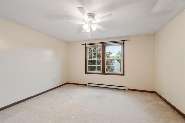 24 Mountainshire Dr Unit 24, Worcester, MA 01606 - unfurnished room featuring a baseboard heating unit, light colored carpet, a ceiling fan, and baseboards