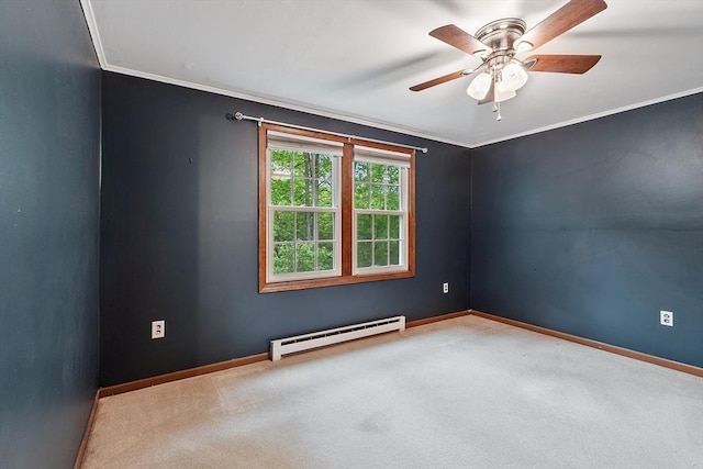 24 Mountainshire Dr Unit 24, Worcester, MA 01606 - carpeted spare room with baseboard heating, crown molding, ceiling fan, and baseboards