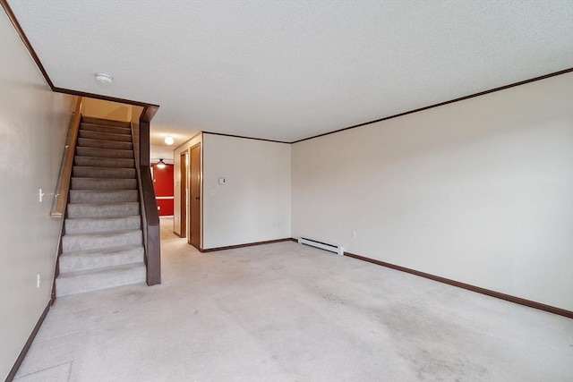 24 Mountainshire Dr Unit 24, Worcester, MA 01606 - unfurnished living room featuring a baseboard heating unit, stairway, ornamental molding, and baseboards