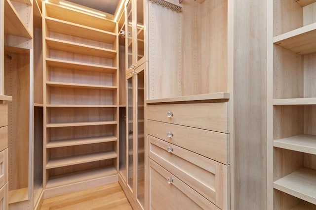 walk in closet with light wood-style flooring