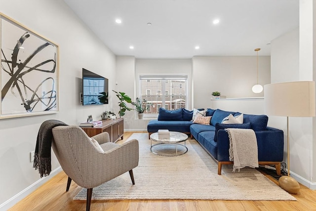 living room with light wood-type flooring