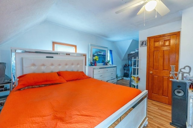 12 Charles St, Brockton, MA 02301 - bedroom featuring light wood-type flooring, vaulted ceiling, and ceiling fan