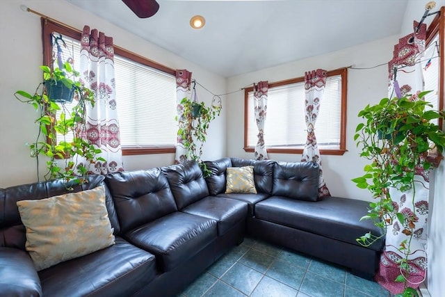 12 Charles St, Brockton, MA 02301 - tiled living area with ceiling fan