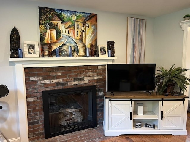 details featuring a fireplace