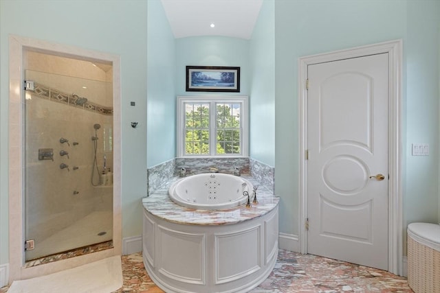 30 Bridle Path, Shrewsbury, MA 01545 - full bath featuring a jetted tub, a stall shower, and lofted ceiling