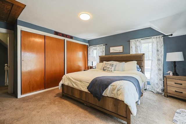 bedroom with light carpet