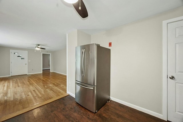 15 Dodge Hill Rd, Sutton, MA 01590 - kitchen featuring freestanding refrigerator, ceiling fan, wood finished floors, and baseboards