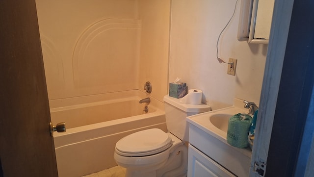 full bathroom featuring toilet, shower / bathing tub combination, vanity, and tile patterned floors