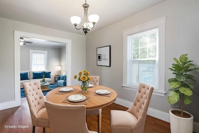 24 Tampa St, Worcester, MA 01604 - dining area featuring wood finished floors, a chandelier, and ceiling fan
