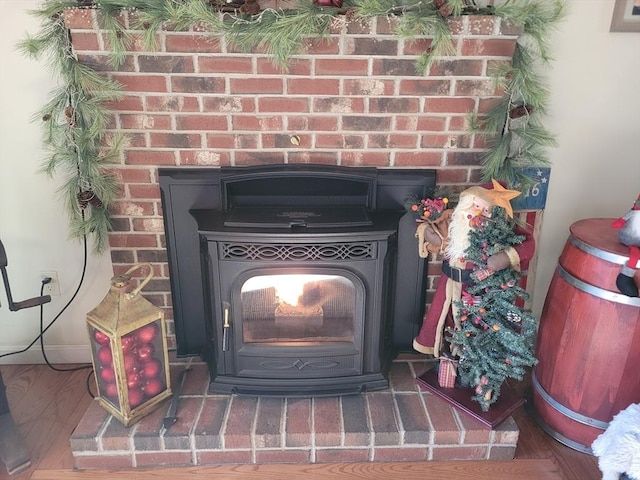 interior details with a wood stove