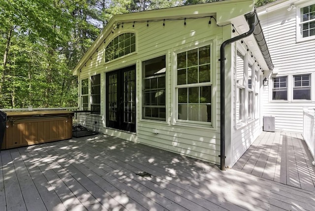26 E St, Hopkinton, MA 01748 - wooden terrace featuring french doors and a hot tub