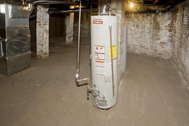 basement with heating unit and gas water heater