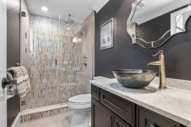 33 Old Concord Rd, Lincoln, MA 01773 - full bathroom featuring toilet, tile patterned floors, a tile shower, and vanity
