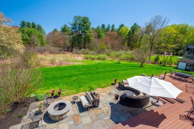 33 Old Concord Rd, Lincoln, MA 01773 - view of patio with an outdoor fire pit and a deck