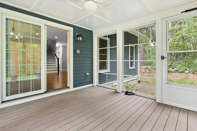15 Village Ln Unit 15, Wayland, MA 01778 - unfurnished sunroom featuring a ceiling fan