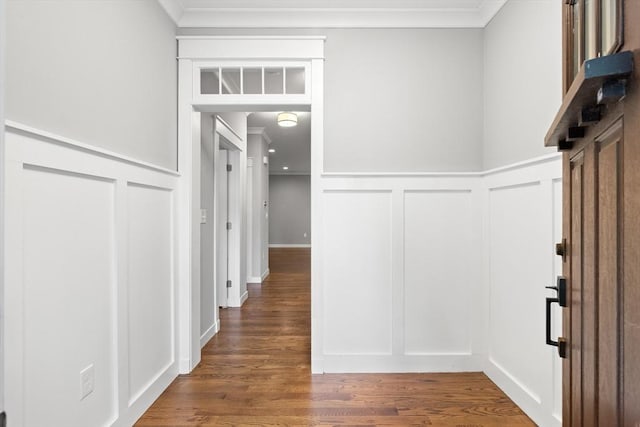 15 Village Ln Unit 15, Wayland, MA 01778 - hall with a decorative wall, wood finished floors, crown molding, and a wainscoted wall