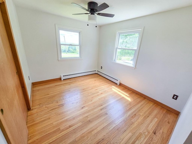 264 Dresser Hill Rd, Dudley, MA 01571 - empty room with light wood-style floors, ceiling fan, baseboard heating, and baseboards