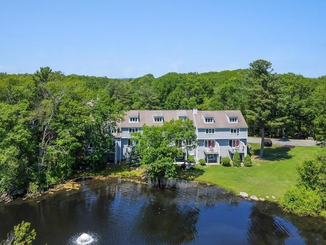 1504 Huckleberry Ct Unit 1504, Peabody, MA 01960 - view from above of property with a forest and a nearby body of water