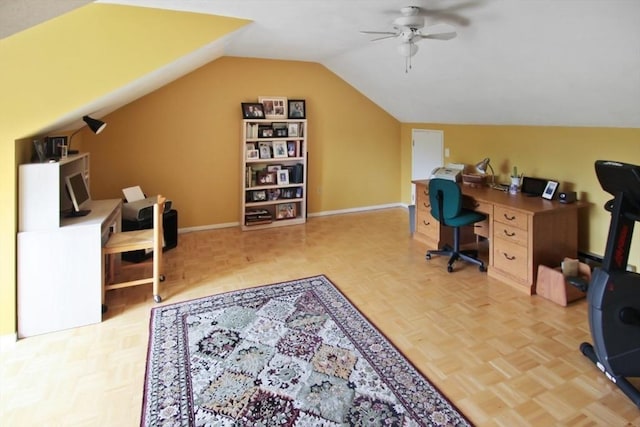 1504 Huckleberry Ct Unit 1504, Peabody, MA 01960 - office with a ceiling fan, vaulted ceiling, and baseboards