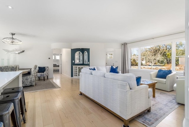 living area featuring light wood-style flooring