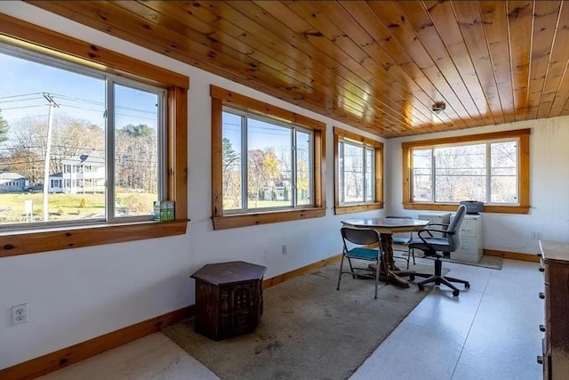 2 Leicester St, Oxford, MA 01537 - dining space featuring wood ceiling, baseboards, and a healthy amount of sunlight