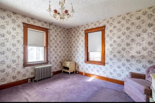 2 Leicester St, Oxford, MA 01537 - interior space featuring an inviting chandelier, radiator, baseboards, and a textured ceiling