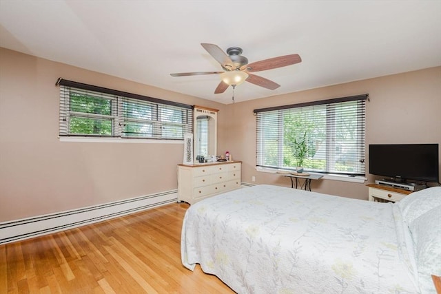 35 Williams St, Lincoln, RI 02865 - bedroom featuring baseboard heating, multiple windows, light wood finished floors, and ceiling fan