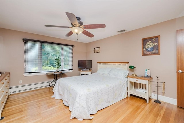 35 Williams St, Lincoln, RI 02865 - bedroom with a baseboard radiator, wood finished floors, baseboards, and a ceiling fan