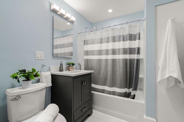 15 Newland Rd, Arlington, MA 02474 - full bath with vanity, shower / bathtub combination with curtain, and tile patterned flooring