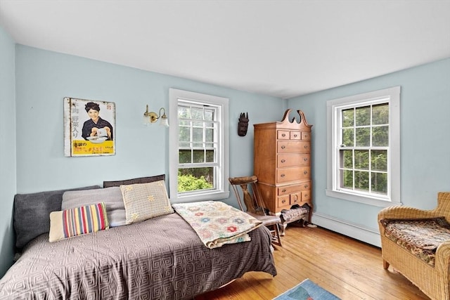146 Chief Justic Cushing Hwy, Scituate, MA 02066 - bedroom featuring a baseboard radiator, wood-type flooring, and multiple windows