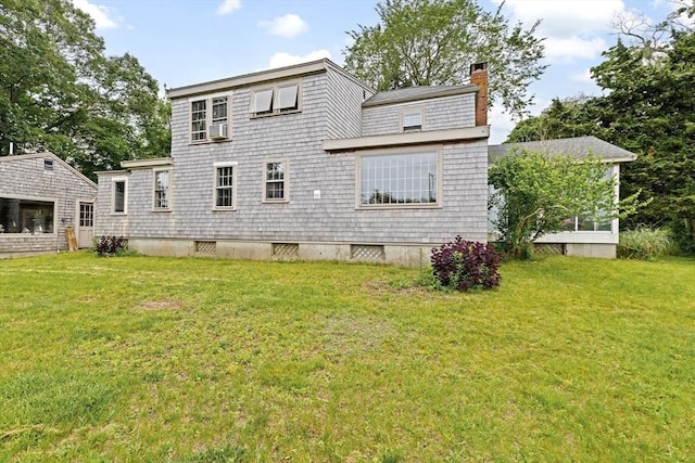 146 Chief Justic Cushing Hwy, Scituate, MA 02066 - rear view of house featuring a chimney, a yard, and cooling unit
